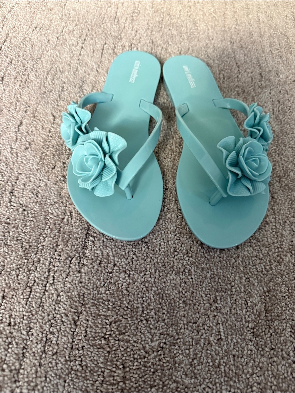 Mini Melissa Floral Jelly Flip Flop Sandals - Aqua